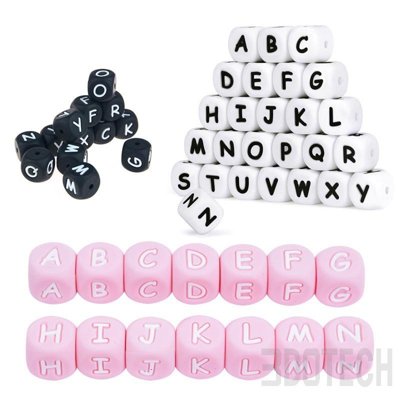 Colorful silicone alphabet letter beads in black