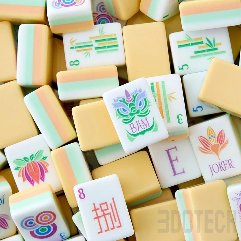 Multi-color layered acrylic mahjong tiles with custom designs